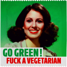 Préservatif humoristique « Go Green! Fuck a Vegetarian »