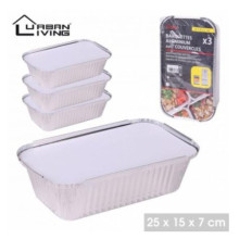 Barquettes Aluminium avec Couvercles 25 x 15 x 7 cm – Lot de 3