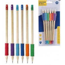 Set van 6 Potloden met Softgrip en Gum – Diverse Kleuren